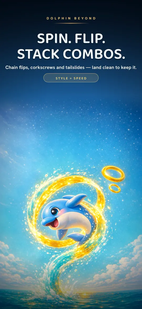 Dolphin Beyond screenshot — chaining aerial tricks for combo multipliers above the waves