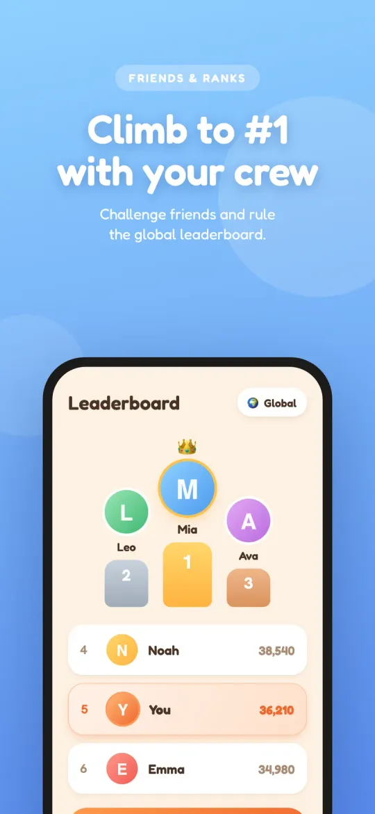 Quiz Fight screenshot — friends leaderboard with ranks and season medals